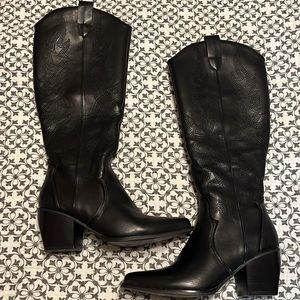 Knee High Embroidered Black Womens Cowboy Boots 7.5